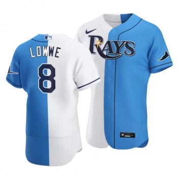 Rays #8 Brandon Lowe Split White Blue Two-Tone Jersey
