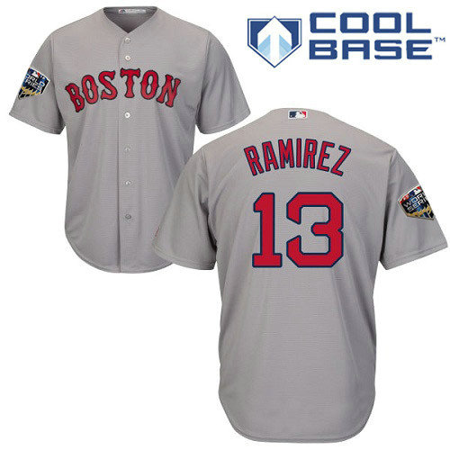 Red Sox #13 Hanley Ramirez Grey Cool Base 2018 World Series Stitched Youth MLB Jersey