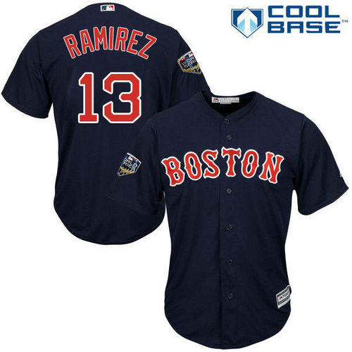Red Sox #13 Hanley Ramirez Navy Blue Cool Base 2018 World Series Stitched Youth MLB Jersey