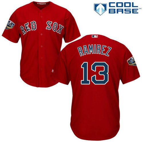 Red Sox #13 Hanley Ramirez Red Cool Base 2018 World Series Stitched Youth MLB Jersey