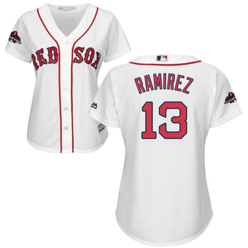 Red Sox #13 Hanley Ramirez White Home 2018 World Series Champions Women's Stitched MLB Jersey