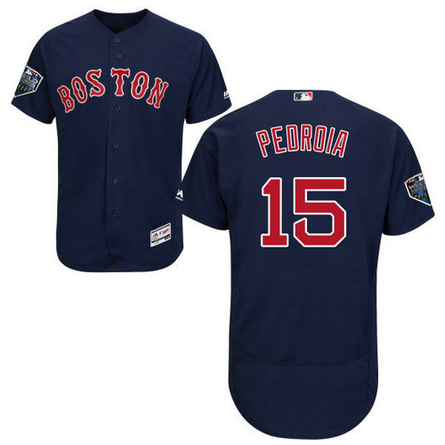 Red Sox #15 Dustin Pedroia Navy Blue Flexbase Authentic Collection 2018 World Series Stitched MLB Jersey1