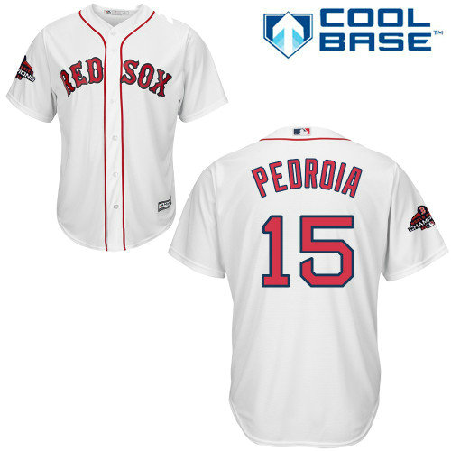 Red Sox #15 Dustin Pedroia White Cool Base 2018 World Series Champions Stitched Youth MLB Jersey