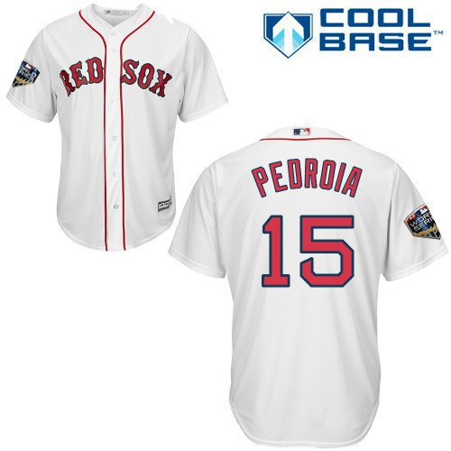 Red Sox #15 Dustin Pedroia White Cool Base 2018 World Series Stitched Youth MLB Jersey