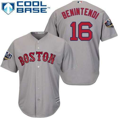 Red Sox #16 Andrew Benintendi Grey New Cool Base 2018 World Series Stitched MLB Jersey