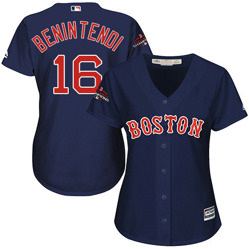 Red Sox #16 Andrew Benintendi Navy Blue Alternate 2018 World Series Champions Women's Stitched MLB Jersey