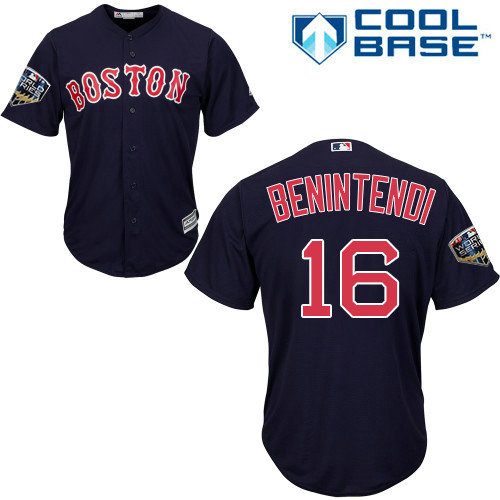 Red Sox #16 Andrew Benintendi Navy Blue Cool Base 2018 World Series Stitched Youth MLB Jersey