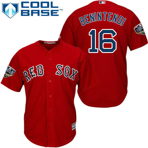 Red Sox #16 Andrew Benintendi Red New Cool Base 2018 World Series Stitched MLB Jersey