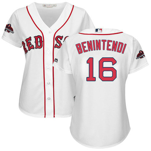 Red Sox #16 Andrew Benintendi White Home 2018 World Series Champions Women's Stitched MLB Jersey