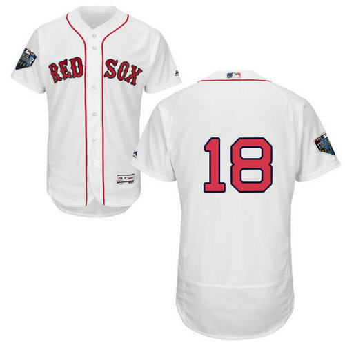 Red Sox #18 Mitch Moreland White Flexbase Authentic Collection 2018 World Series Stitched MLB Jersey