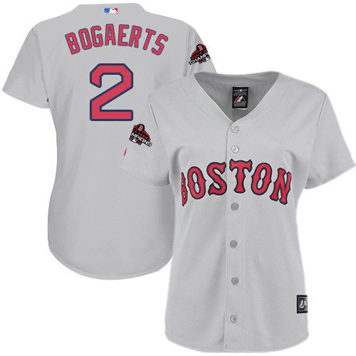 Red Sox #2 Xander Bogaerts Grey Road 2018 World Series Champions Women's Stitched MLB Jersey