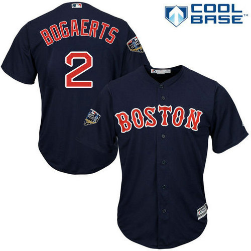 Red Sox #2 Xander Bogaerts Navy Blue Cool Base 2018 World Series Stitched Youth MLB Jersey