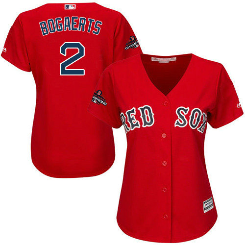 Red Sox #2 Xander Bogaerts Red Alternate 2018 World Series Champions Women's Stitched MLB Jersey