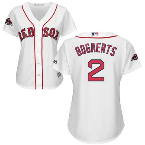 Red Sox #2 Xander Bogaerts White Home 2018 World Series Champions Women's Stitched MLB Jersey