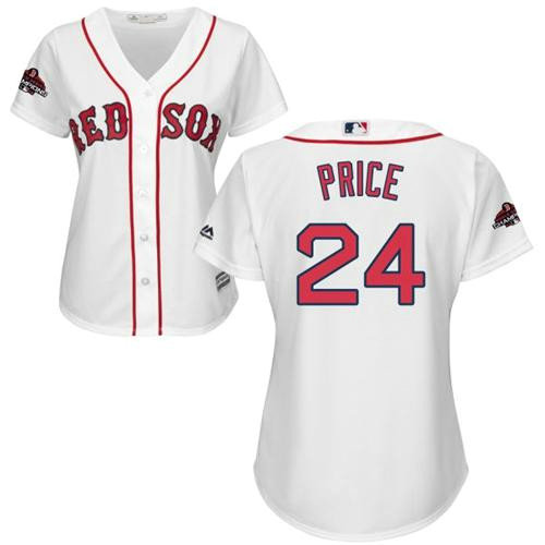 Red Sox #24 David Price White Home 2018 World Series Champions Women's Stitched MLB Jersey
