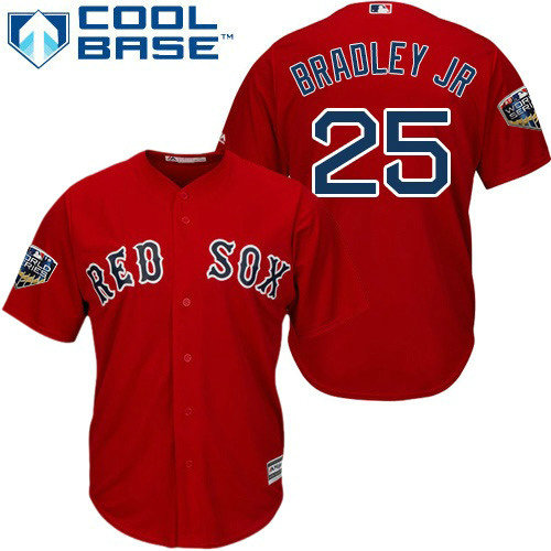 Red Sox #25 Jackie Bradley Jr Red Cool Base 2018 World Series Stitched Youth MLB Jersey