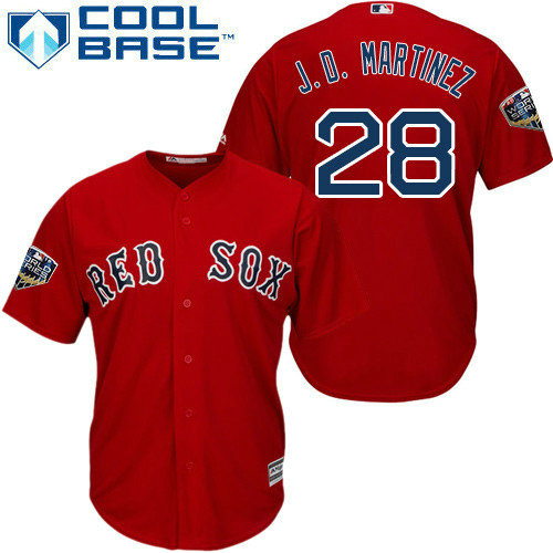 Red Sox #28 J. D. Martinez Red Cool Base 2018 World Series Stitched Youth MLB Jersey