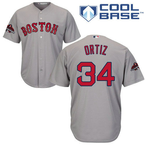Red Sox #34 David Ortiz Grey Cool Base 2018 World Series Champions Stitched Youth MLB Jersey