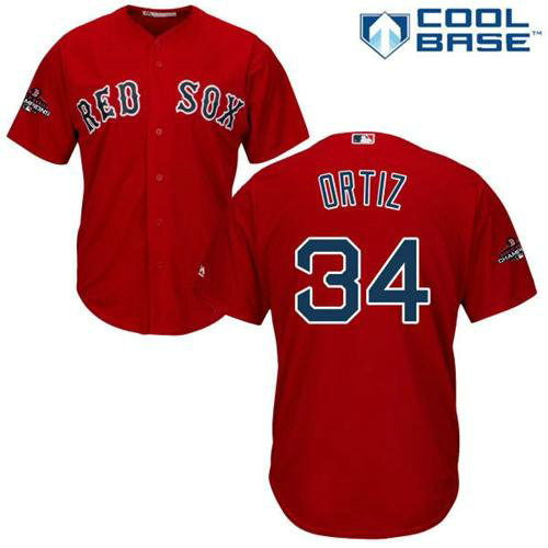 Red Sox #34 David Ortiz Red Cool Base 2018 World Series Champions Stitched Youth MLB Jersey