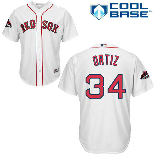 Red Sox #34 David Ortiz White Cool Base 2018 World Series Champions Stitched Youth MLB Jersey