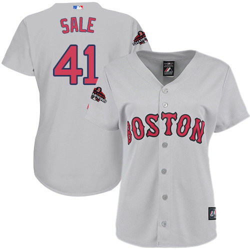 Red Sox #41 Chris Sale Grey Road 2018 World Series Champions Women's Stitched MLB Jersey
