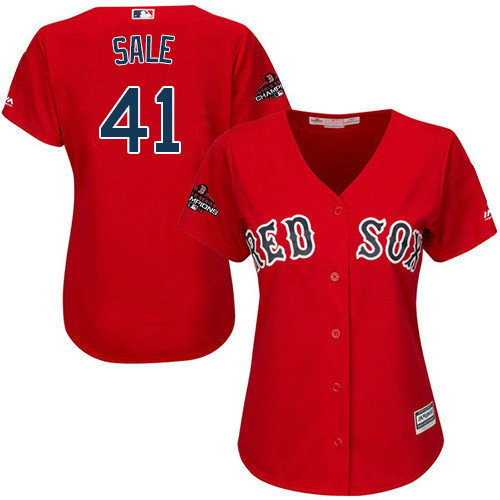 Red Sox #41 Chris Sale Red Alternate 2018 World Series Champions Women's Stitched MLB Jersey