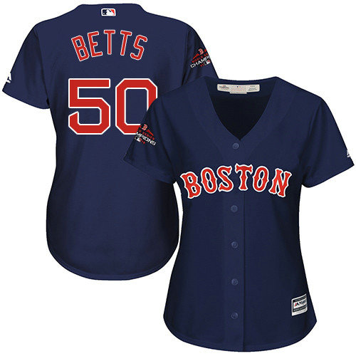 Red Sox #50 Mookie Betts Navy Blue Alternate 2018 World Series Champions Women's Stitched MLB Jersey