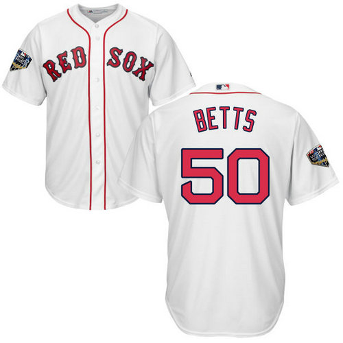 Red Sox #50 Mookie Betts White Cool Base 2018 World Series Stitched Youth MLB Jersey