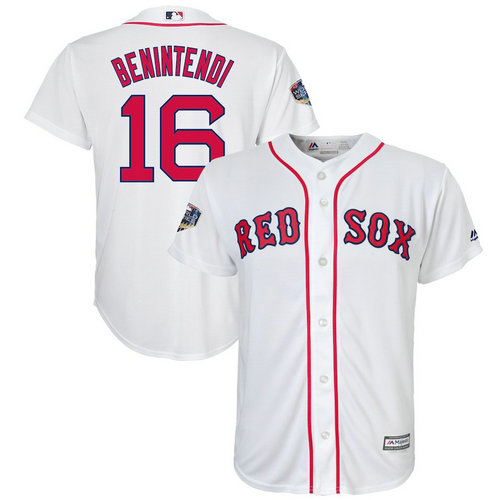 Red Sox 16 Andrew Benintendi White Youth 2018 World Series Cool Base Player Jersey