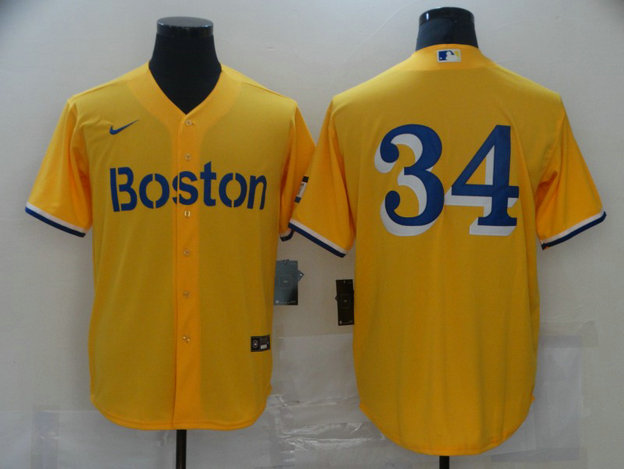 Red Sox 34 Gold Nike 2021 City Connect Replica Player Cool Base JerseyS