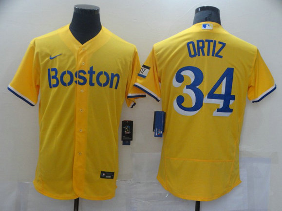 Red Sox 34 Gold Nike 2021 City Connect Replica Player Flexbase Jerseys