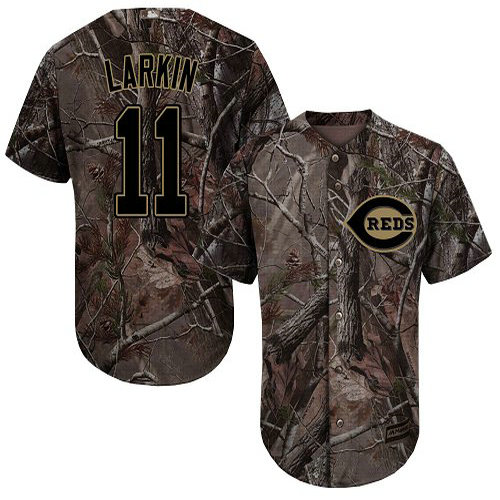 Reds #11 Barry Larkin Camo Realtree Collection Cool Base Stitched Youth Baseball Jersey