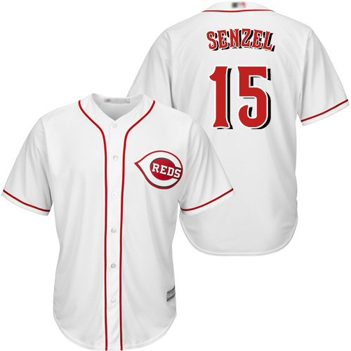Reds #15 Nick Senzel White New Cool Base Stitched Baseball Jersey