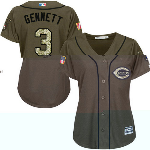 Reds #3 Scooter Gennett Green Salute to Service Women's Stitched MLB Jersey_1