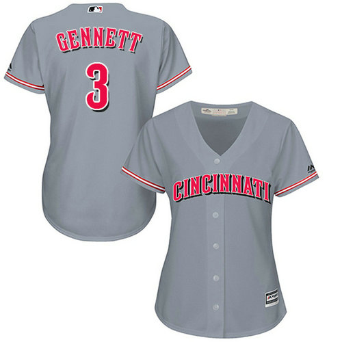 Reds #3 Scooter Gennett Grey Road Women's Stitched MLB Jersey_1