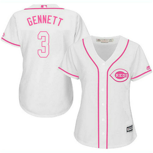 Reds #3 Scooter Gennett White Pink Fashion Women's Stitched MLB Jersey_1
