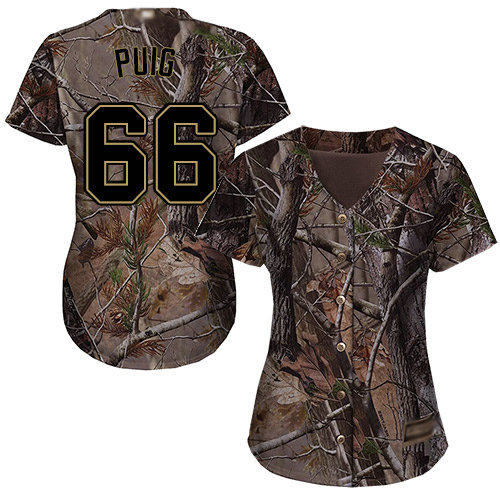 Reds #66 Yasiel Puig Camo Realtree Collection Cool Base Women's Stitched Baseball Jersey
