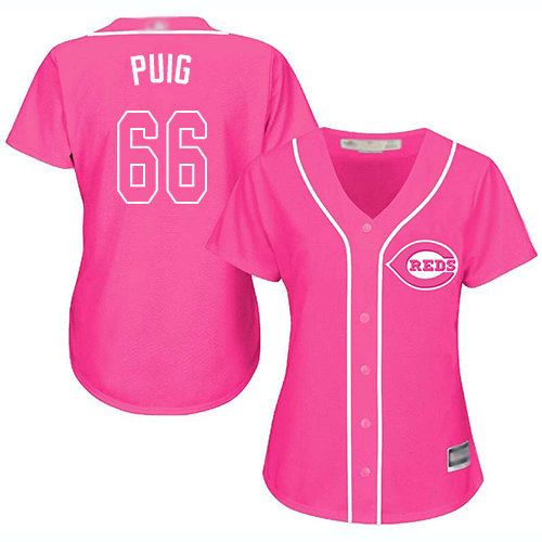 Reds #66 Yasiel Puig Pink Fashion Women's Stitched Baseball Jersey