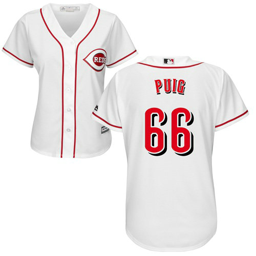 Reds #66 Yasiel Puig White Home Women's Stitched Baseball Jersey