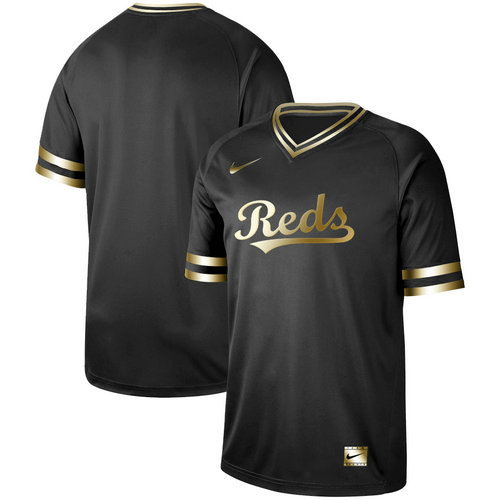 Reds Blank Black Gold Nike Cooperstown Collection Legend V Neck Jersey