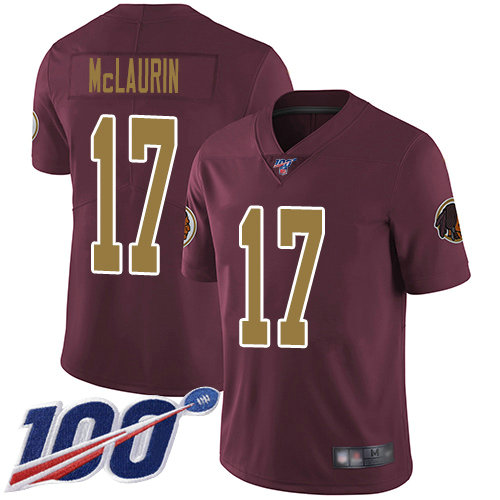 Redskins #17 Terry McLaurin Burgundy Red Alternate Men's Stitched Football 100th Season Vapor Limited Jersey