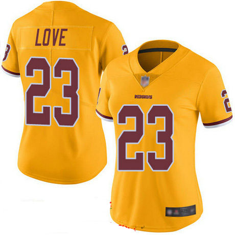 Redskins #23 Bryce Love Gold Women's Stitched Football Limited Rush Jersey