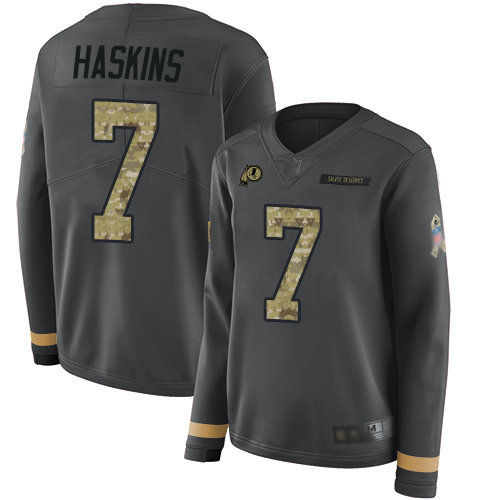 Redskins #7 Dwayne Haskins Anthracite Salute to Service Women's Stitched Football Limited Therma Long Sleeve Jersey