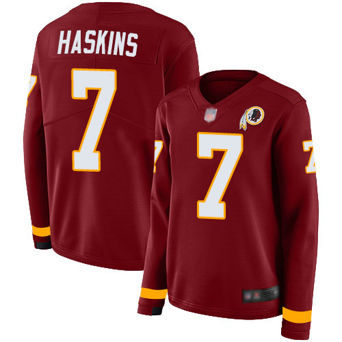 Redskins #7 Dwayne Haskins Burgundy Red Team Color Women's Stitched Football Limited Therma Long Sleeve Jersey