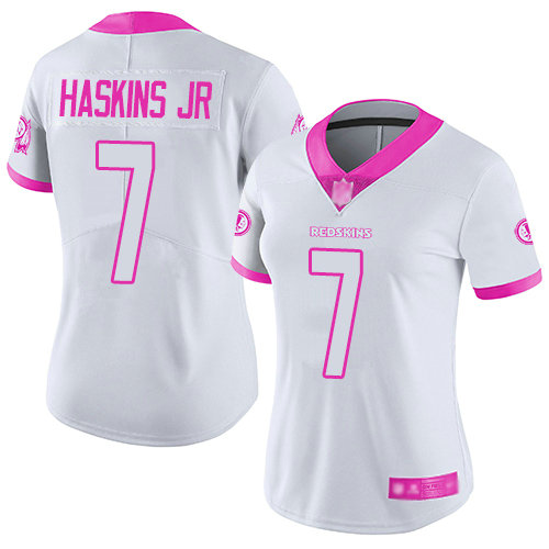 Redskins #7 Dwayne Haskins Jr White Pink Women's Stitched Football Limited Rush Fashion Jersey