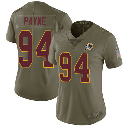 Redskins #94 Da'Ron Payne Olive Women's Stitched Football Limited 2017 Salute to Service Jersey