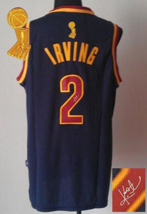Revolution 30 Autographed Cleveland Cavaliers 2 Kyrie Irving Navy Blue The Champions Patch NBA Jersey