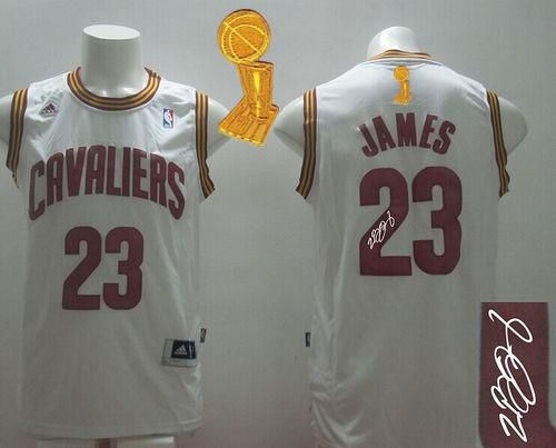 Revolution 30 Autographed Cleveland Cavaliers 23 LeBron James White Home The Champions Patch NBA Jersey