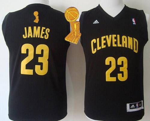 Revolution 30 Cleveland Cavaliers 23 LeBron James Black The Champions Patch Youth NBA Jersey
