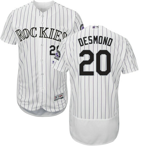 Rockies #20 Ian Desmond White Strip Flexbase Authentic Collection Stitched Baseball Jersey